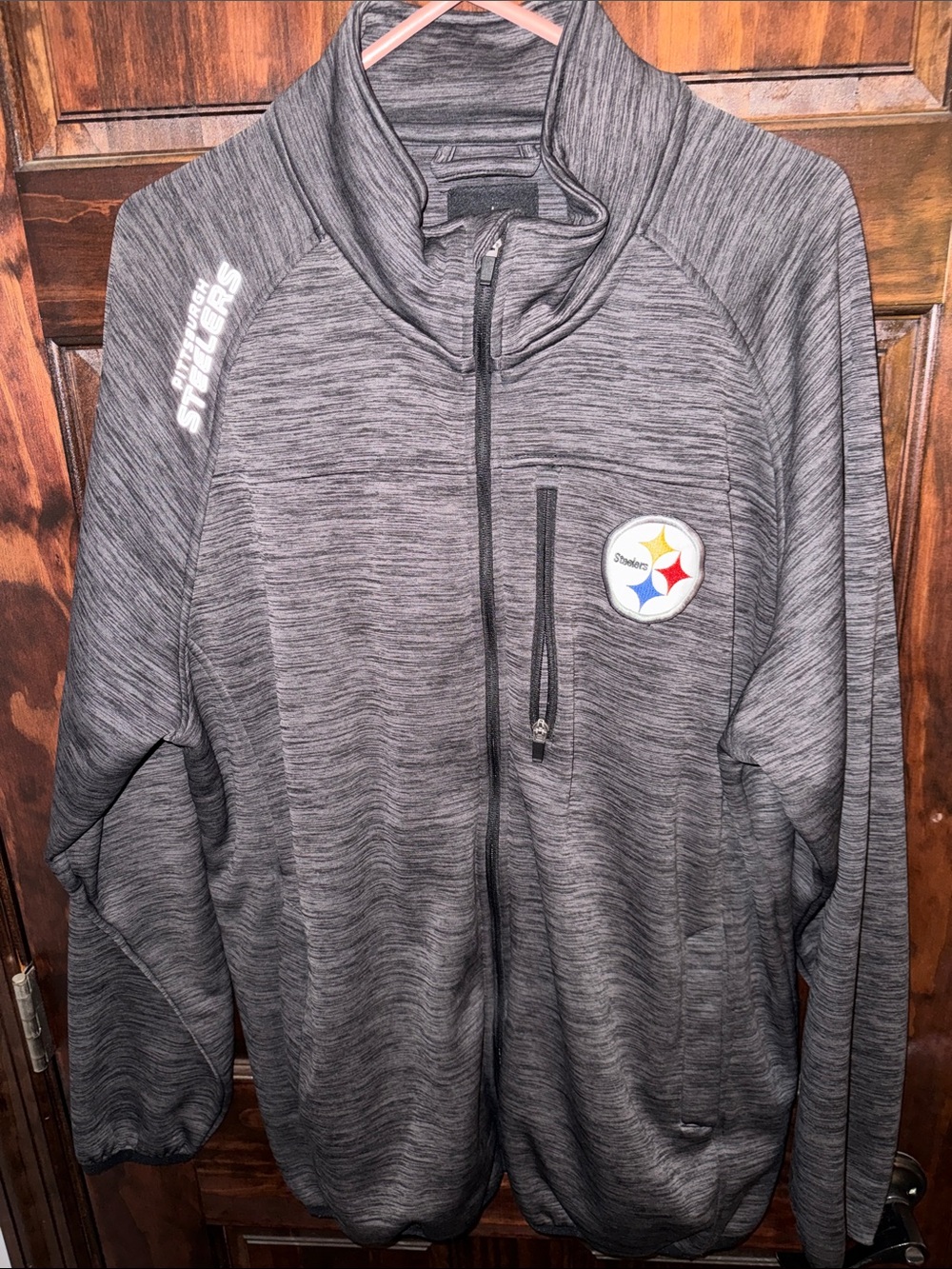NFL Gray and Black Heather Performance Jacket with Red & Blue Shield Logo